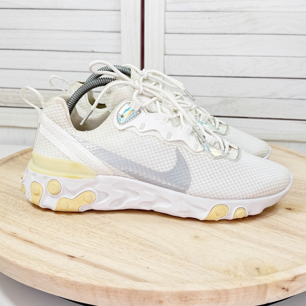 Nike React Element 55 Running Sneakers White Iridescent Women Size 10 CN0147-100